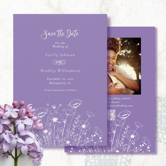 Dusty Lila White Floral Save the Date Hochzeit Einladung