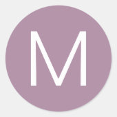 Dusty Lila & White Modern Minimalistic Letter Runder Aufkleber (Vorderseite)