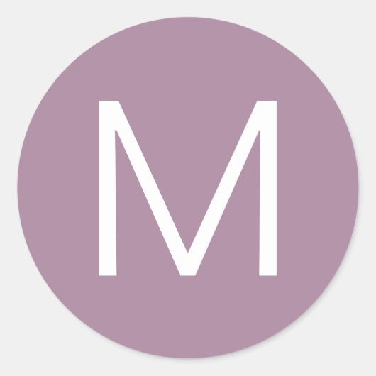 Dusty Lila & White Modern Minimalistic Letter Runder Aufkleber (Vorderseite)