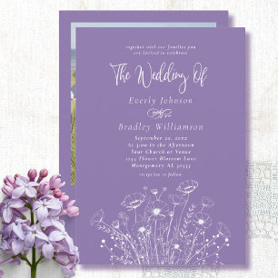 Dusty Lila Wildblume QR Code Foto Hochzeit Einladung