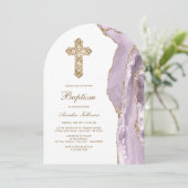 Dusty Lilac Agate Baptism Einladung (Stehend Vorderseite)