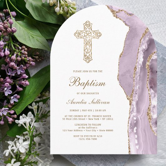 Dusty Lilac Agate Baptism Einladung