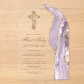 Dusty Lilac Agate First Communion Acryleinladungen (Vorderseite)