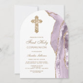 Dusty Lilac Agate First Communion Invitation Einladung (Vorderseite)