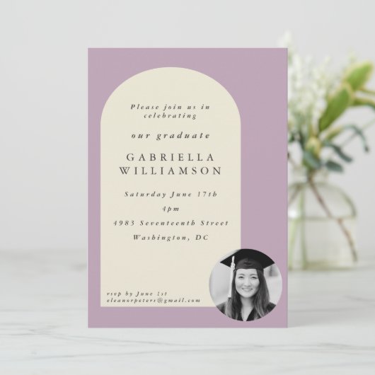 Dusty Lilac Bold Shapes Foto Graduation Party Einladung (Stehend Vorderseite)