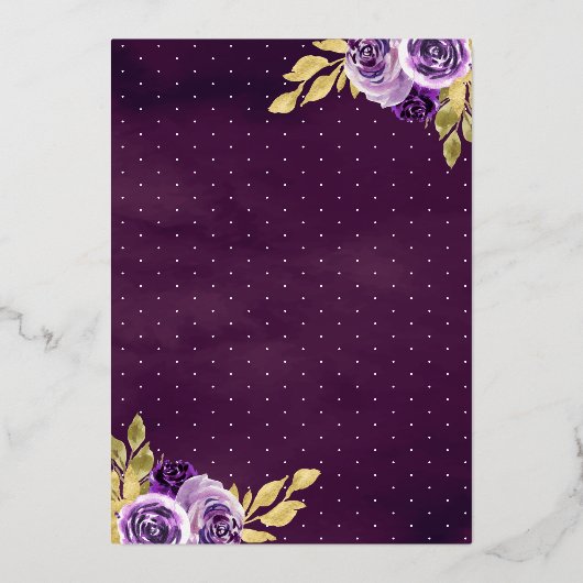 Dusty Lilac Floral Dress Charro Quinceanera Gold Folieneinladung (Rückseite)