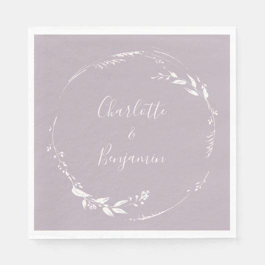 Dusty Lilac Floral Wreath Calligraphy Personalisie Serviette (Vorderseite)