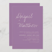 Dusty Lilac Lila Minimalistische Handschrift Hochz Einladung (Vorne/Hinten)
