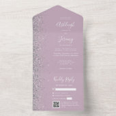 Dusty Lilac Silver Glitter QR Code Wedding All In One Einladung (Innen Boden)