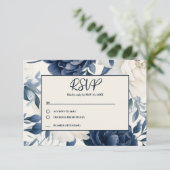 Dusty Marine blau & weiß blühende Wasserfarbe RSVP Karte (Stehend Vorderseite)