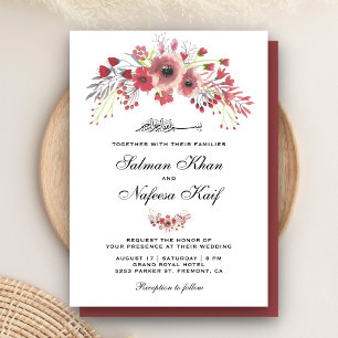 Dusty Marsala Floral Islamische Hochzeit Einladung