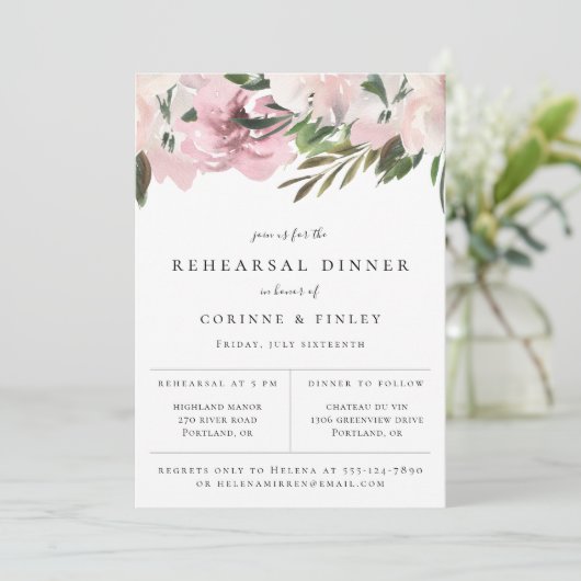 Dusty Mauve Botanical Probe Dinner Ankündigung (Stehend Vorderseite)
