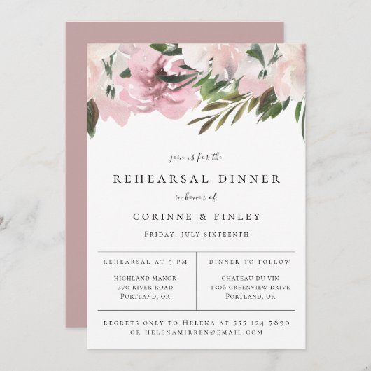 Dusty Mauve Botanical Probe Dinner Ankündigung (Vorne/Hinten)