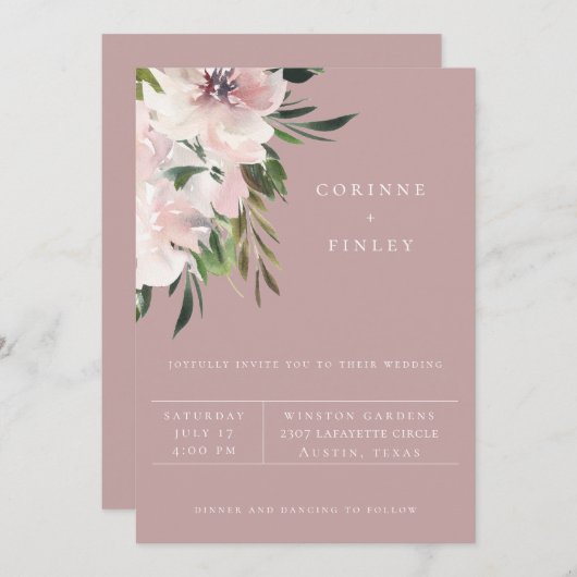 Dusty Mauve Botanical Wedding Einladung (Vorne/Hinten)