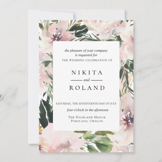 Dusty Mauve Botanical Wedding Einladung (Vorderseite)