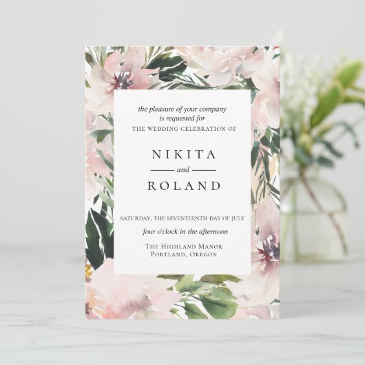 Dusty Mauve Botanical Wedding Einladung (Stehend Vorderseite)
