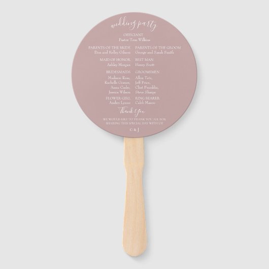 Dusty Mauve Botanical Wedding Program Hand Fans Fächer (Rückseite)