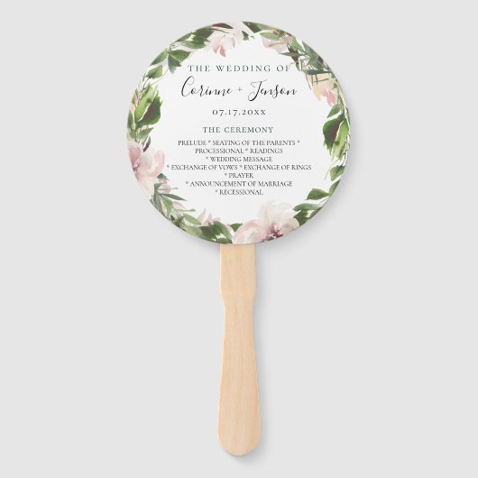 Dusty Mauve Botanical Wedding Program Hand Fans Fächer (Vorderseite)