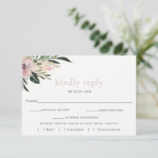 Dusty Mauve Botanical Wedding RSVP Card (Stehend Vorderseite)
