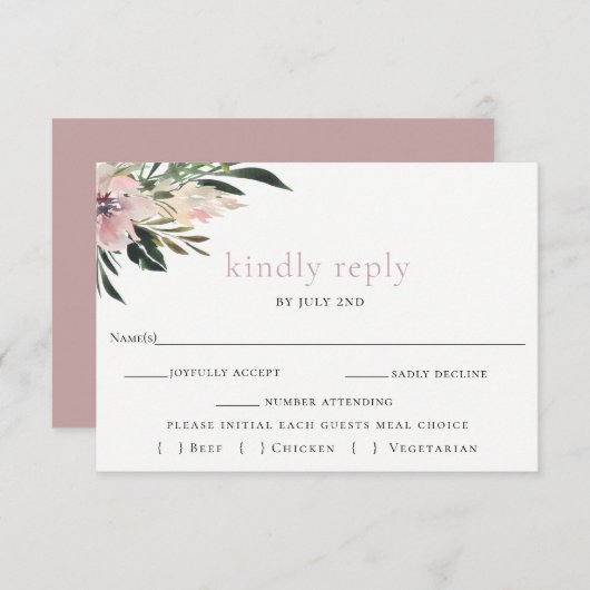 Dusty Mauve Botanical Wedding RSVP Card (Vorne/Hinten)