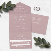Dusty Mauve Elegant Calligraphy Wedding All In One Einladung