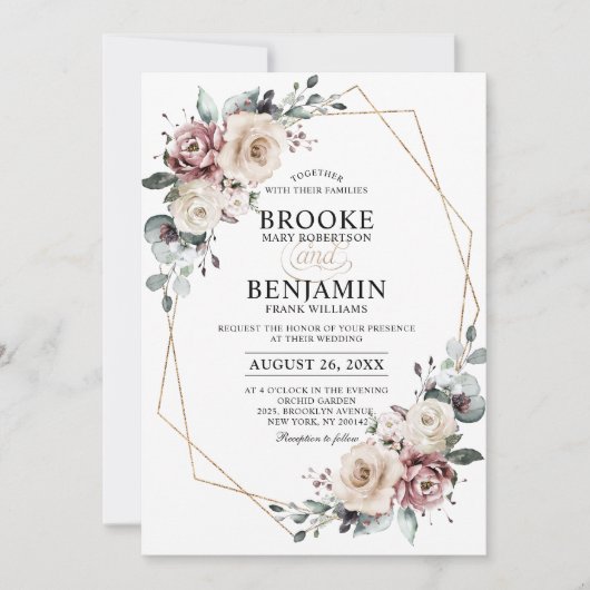 Dusty Mauve Eucalyptus Geometric Wedding Invitati Einladung (Vorderseite)