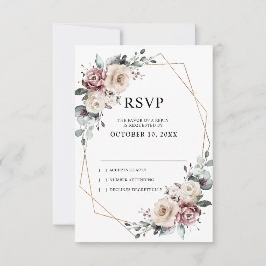 Dusty Mauve Eucalyptus Geometric Wedding RSVP Karte (Vorderseite)