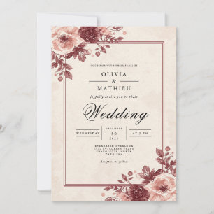 Dusty Mauve Floral Frame Wedding Einladung