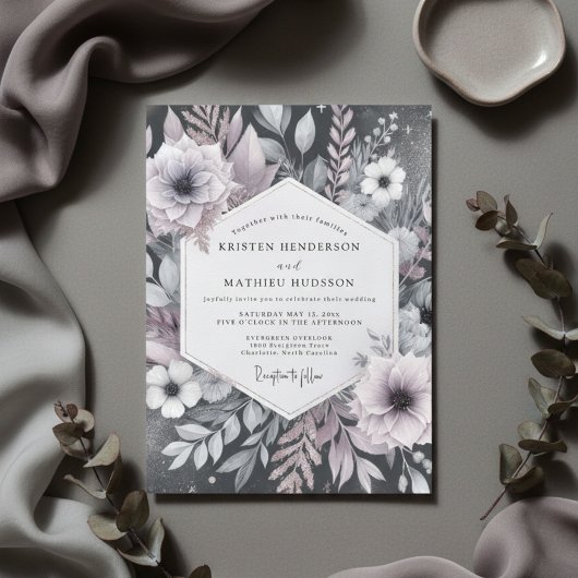 Dusty Mauve Floral Romance Wedding Einladung