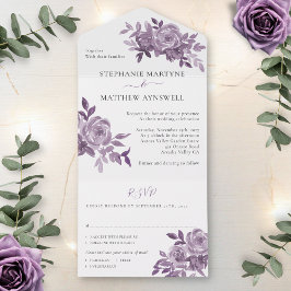 Dusty Mauve Floral Rose Foliage Wedding All In One Einladung