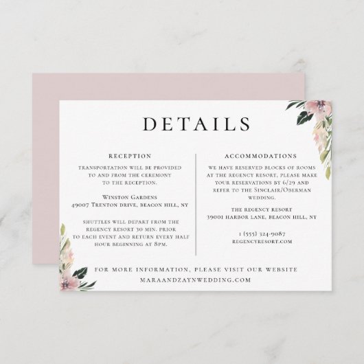 Dusty Mauve Floral Wedding Informationen Einladung (Vorne/Hinten)