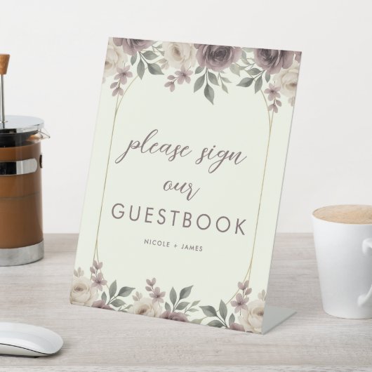 Dusty Mauve & Ivory Bloom Botanical Guestbook Sign Sockelschild (In SItu)
