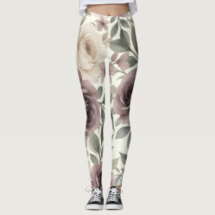 Dusty Mauve & Ivory Bloom Botanical Leggings