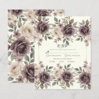 Dusty Mauve & Ivory Bloom Botanical Wedding RSVP