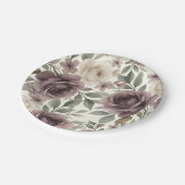 Dusty Mauve & Ivory Bloom Botanische Hochzeit Pappteller (Schrägansicht)
