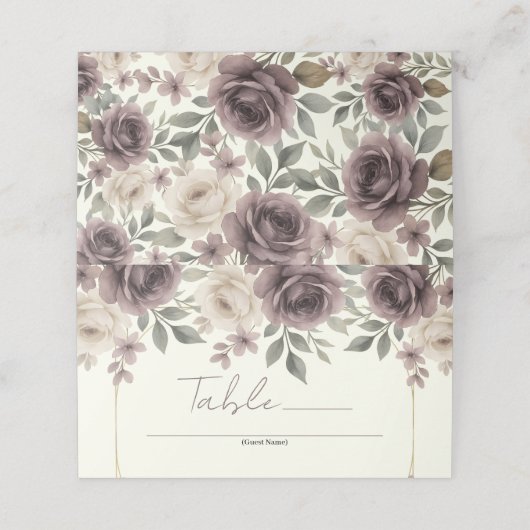 Dusty Mauve & Ivory Bloom Botanische Hochzeit Platzkarte (Außenseite Aufgefaltet)