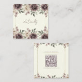 Dusty Mauve & Ivory Bloom Botanische Hochzeit Quadratische Visitenkarte (Vorne/Hinten)