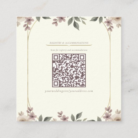 Dusty Mauve & Ivory Bloom Botanische Hochzeit Quadratische Visitenkarte (Rückseite)