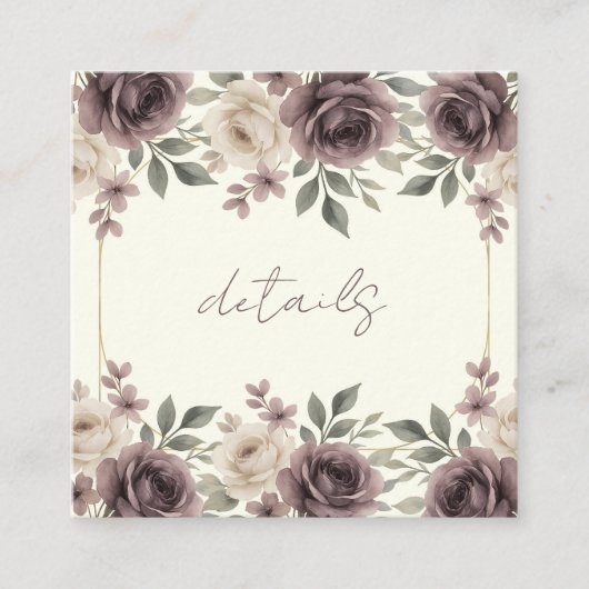 Dusty Mauve & Ivory Bloom Botanische Hochzeit Quadratische Visitenkarte (Vorderseite)