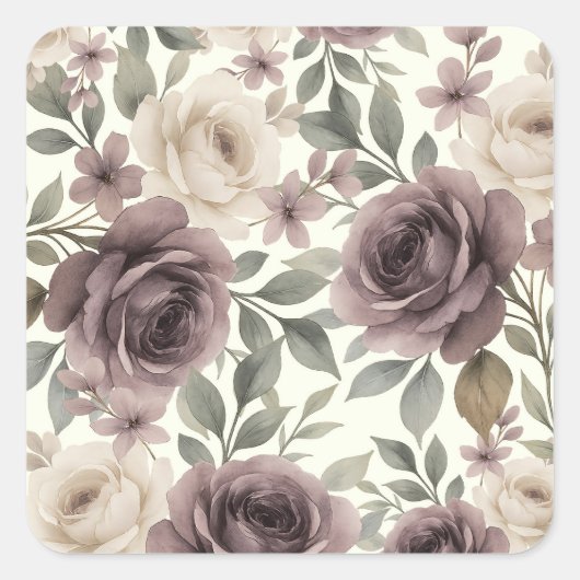 Dusty Mauve & Ivory Bloom Botanische Hochzeit Quadratischer Aufkleber (Vorderseite)