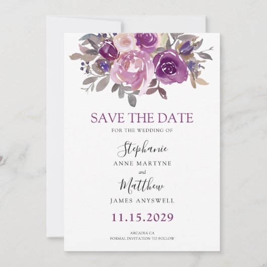 Dusty Mauve Lila Blush Botanische Hochzeit Save The Date (Vorderseite)