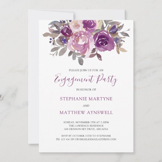 Dusty Mauve Lila botanische Engagement Party Einladung (Vorderseite)