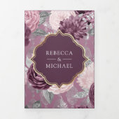 Dusty Mauve Lila Floral Arch QR Code Wedding Dreifach Gefaltete Einladung (Cover)