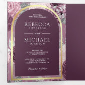 Dusty Mauve Lila Floral Arch QR Code Wedding Dreifach Gefaltete Einladung (Innen Erste Seite)