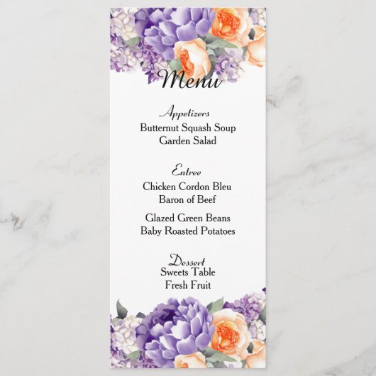 Dusty Mauve Peach Peonies Wedding Menu Card Menükarte (Vorderseite)