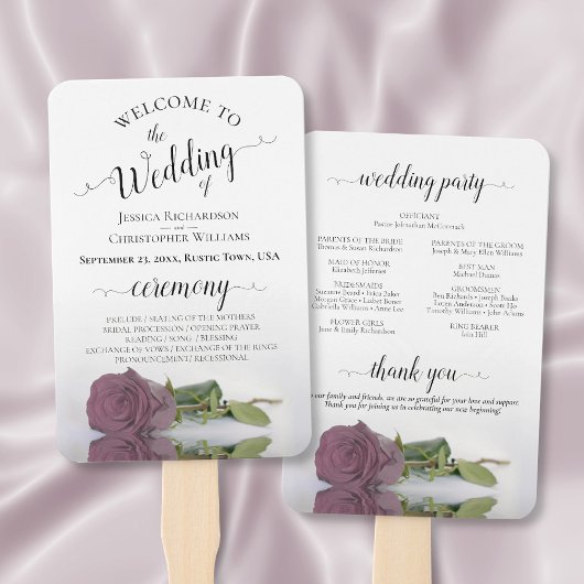 Dusty Mauve Pink Rose Elegant Hochzeitsprogramm Fächer