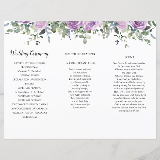 Dusty Mauve Rose Eukalyptus Order of Service (Rückseite)