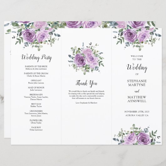 Dusty Mauve Rose Eukalyptus Order of Service (Vorne/Hinten)