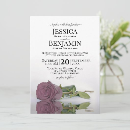 Dusty Mauve Rose Long-Stemmed Elegant Wedding Einladung (Stehend Vorderseite)