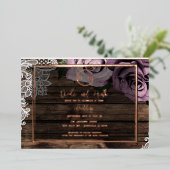 Dusty Mauve Rose Pink Lace Rustikale Hochzeit Folieneinladung (Stehend vorne)